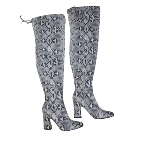 Unisa Thigh High Snake Skin Boots Size 7.5 Chunky Block Heel Over the Knee - Picture 1 of 9